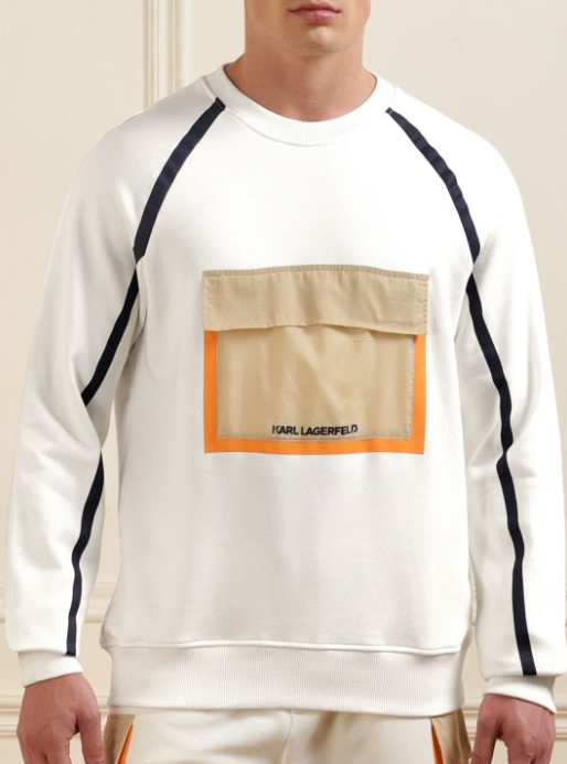 Karl Lagerfeld Мъжки Суичър С Бял Контрастен Джоб
