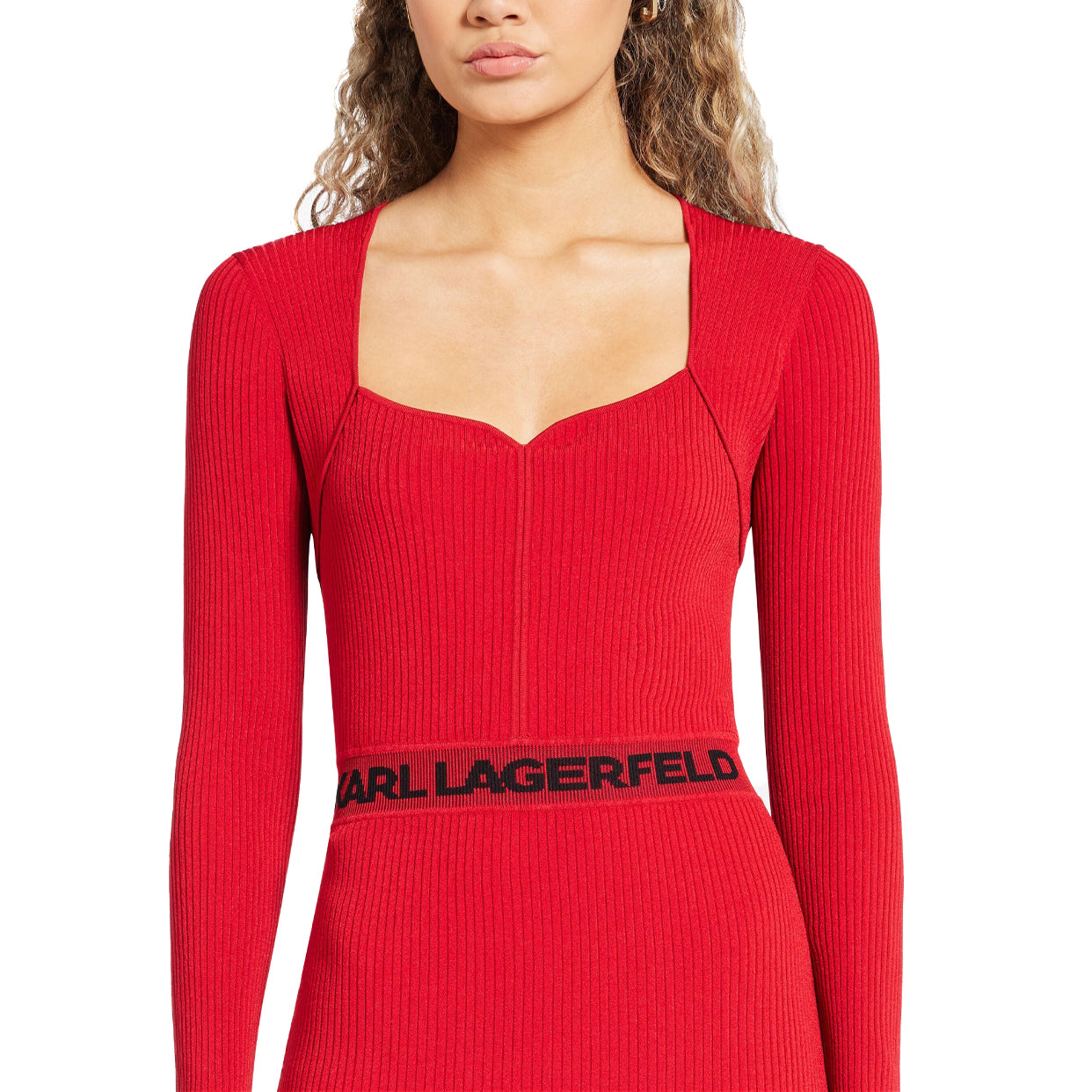 Karl Lagerfeld - Прилепнала рокля с лого, Червен