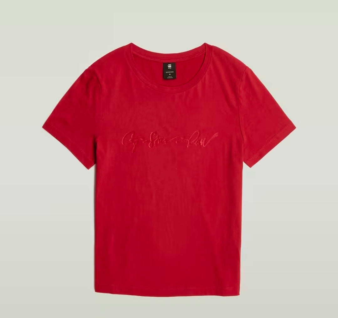 Дамска лъскава тениска G-STAR RAW с надпис G-SCRIPT